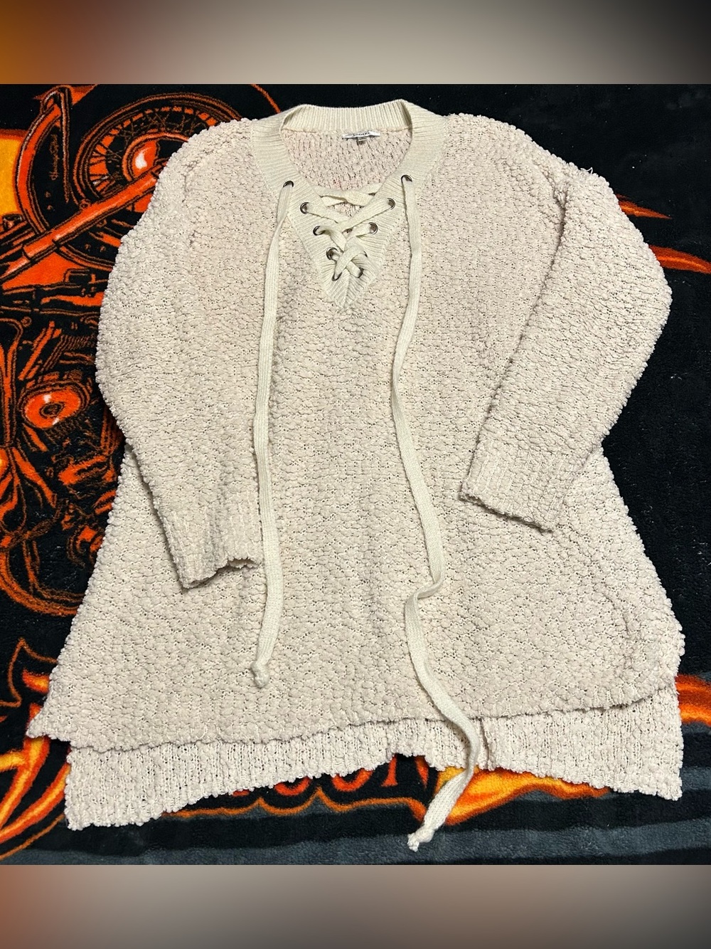 Popcorn Lace Up Sweater Tunic